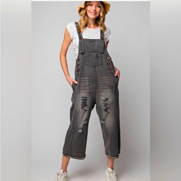 easel Jeans Easel Black High Hopes Oversized Baggy Overalls Poshmark